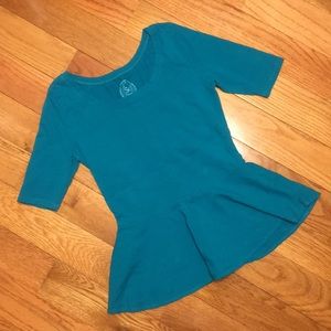 SO juniors turquoise 3/4 sleeve peplum top